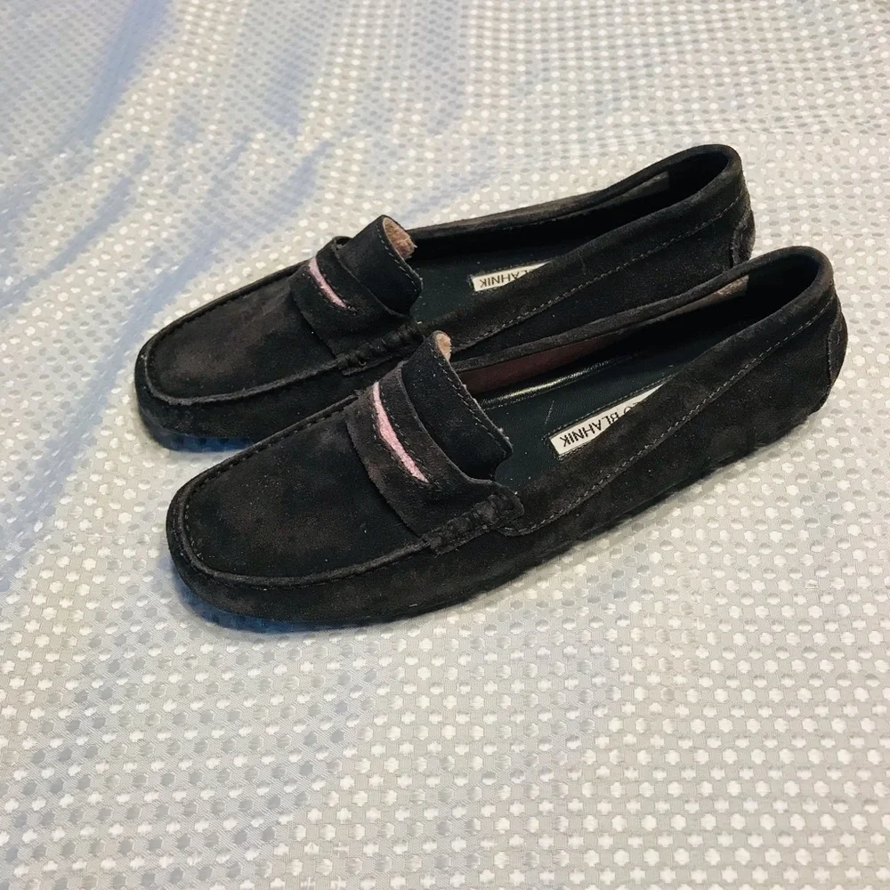 Manolo blahnik Suede‎ Driver Loafer Gray/Pink
